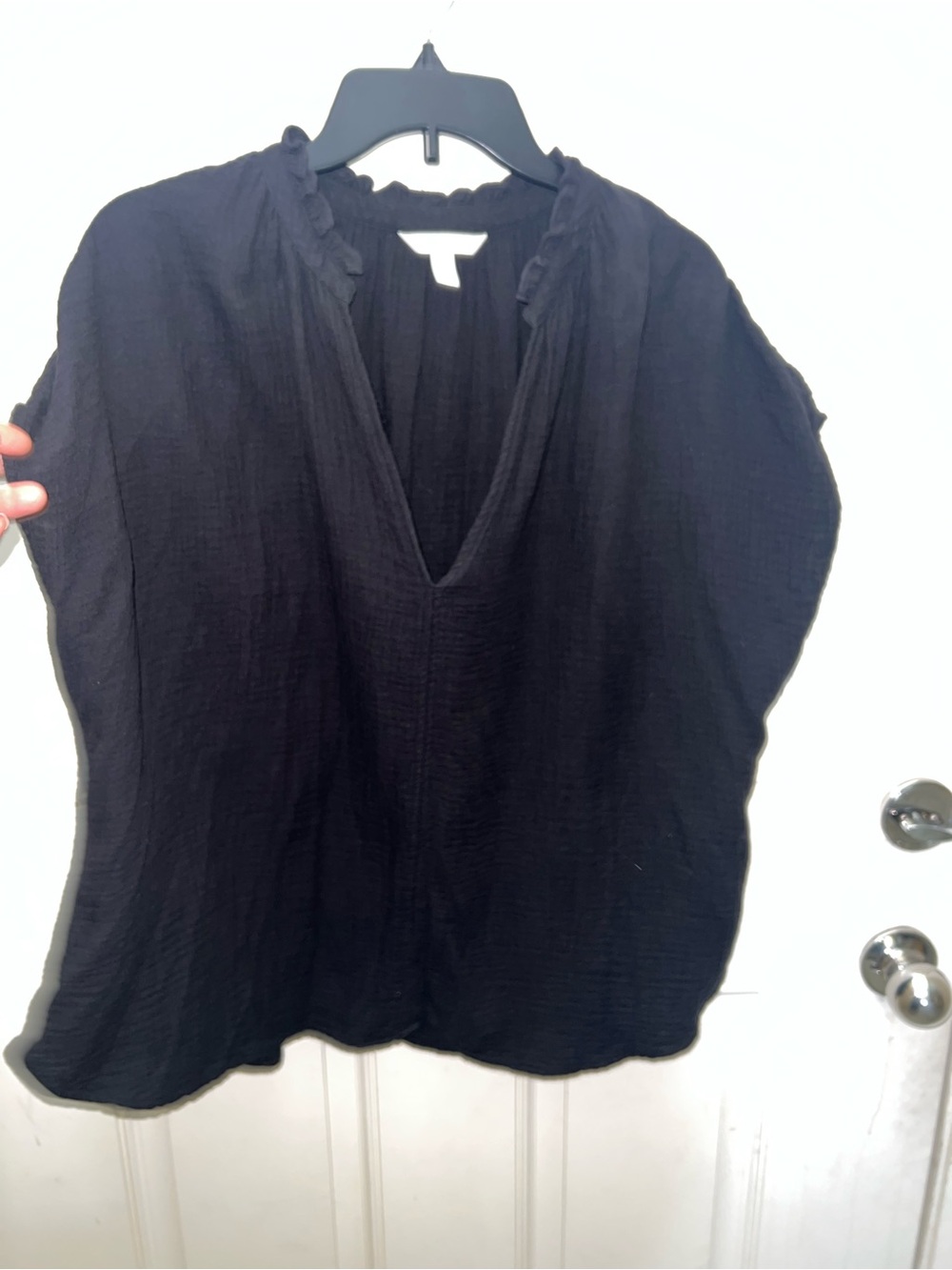 H&M Ruffled Collar Muslin Lagenlook Casual Preppy Loose Tunic Blouse Sz XL
